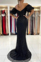 Black Evening Dresses in Long Glitter | Prom dresses with sleeves by misshow.com