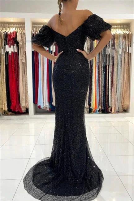 Black Evening Dresses in Long Glitter | Prom dresses with sleeves by misshow.com