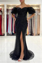 Black Evening Dresses in Long Glitter | Prom dresses with sleeves by misshow.com