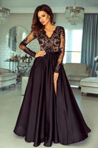 Black Floral Lace Long Sleeves Evening Maxi Dress by misshow.com