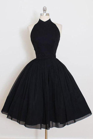 Black Halter Simple Short Homecoming Party Dresses PD106