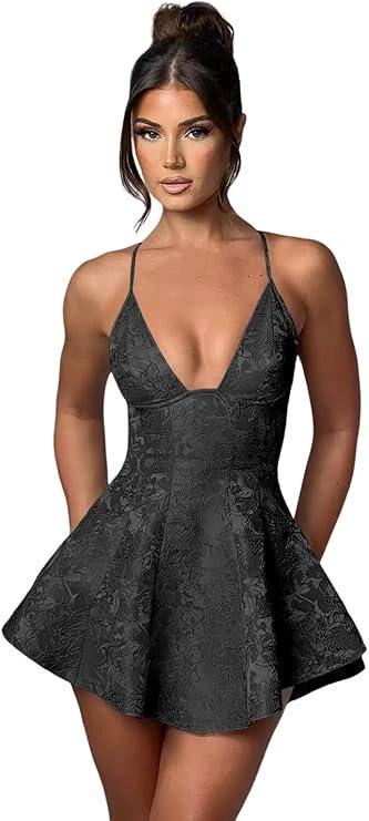 Short A-line Halter Backless Homecoming Dress Satin Ruffle Jacquard Party Dresses by Biztunnel