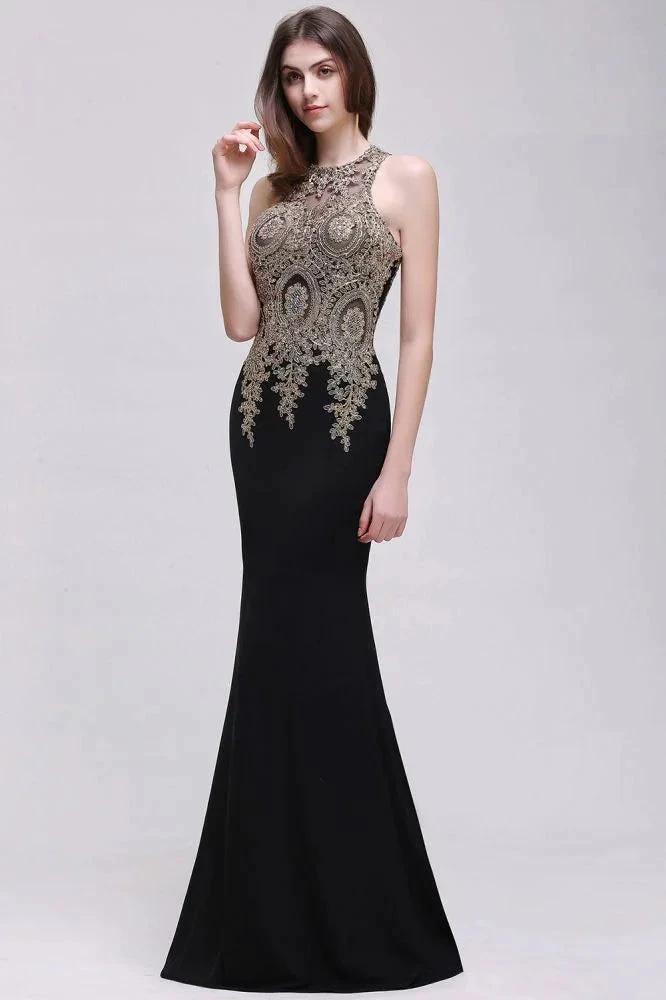 Black Lace Appliques Mermaid Prom Dresses by misshow.com