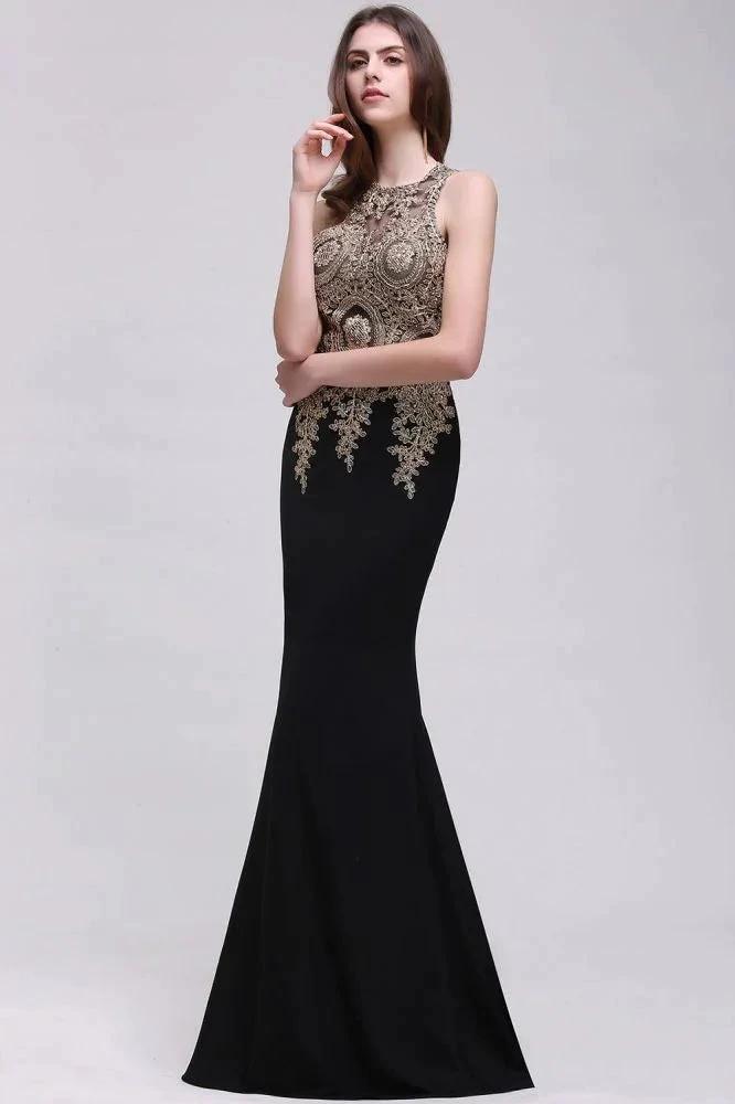 Black Lace Appliques Mermaid Prom Dresses by misshow.com