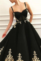 Black Long A-line Sweetheart Tulle Black Prom Dress with Pockets by BIZTUNNEL