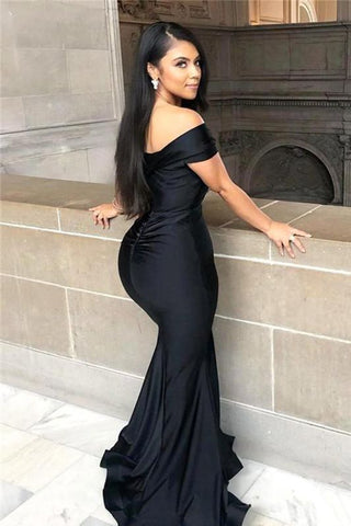 Schwarzes langes schulterfreies rückenfreies Meerjungfrau-Ballkleid
