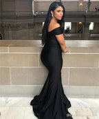 Black Long Mermaid Off-the-shoulder Backless Prom Dress by BIZTUNNEL