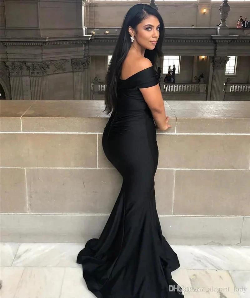 Black Long Mermaid Off-the-shoulder Backless Prom Dress by BIZTUNNEL