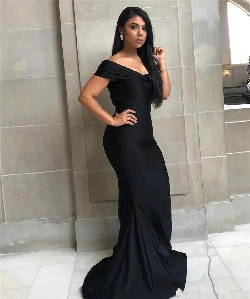 Black Long Mermaid Off-the-shoulder Backless Prom Dress by BIZTUNNEL