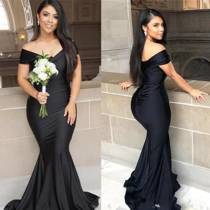 Black Long Mermaid Off-the-shoulder Backless Prom Dress by BIZTUNNEL