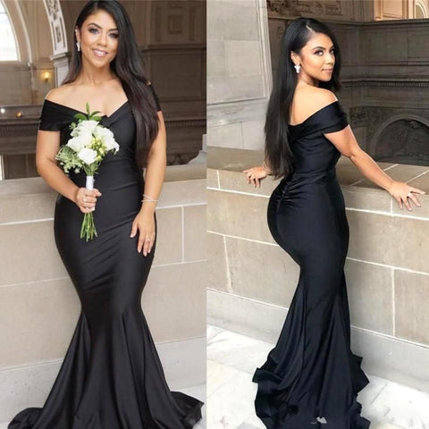 Schwarzes langes schulterfreies rückenfreies Meerjungfrau-Ballkleid