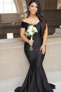 Black Long Mermaid Off-the-shoulder Backless Prom Dress by BIZTUNNEL