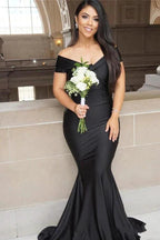 Black Long Mermaid Off-the-shoulder Backless Prom Dress by BIZTUNNEL