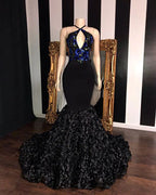Black Long Mermaid Prom Dresses Elegant Halter Sequins Evening Gowns by BIZTUNNEL