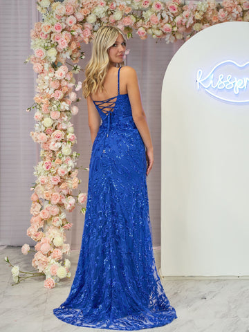 Remy |Meerjungfrau-Ballkleid mit U-Ausschnitt und Pailletten und Schlitz