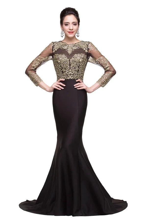 Black Mermaid Sweep-length Crew Formal Dresses by misshow.com