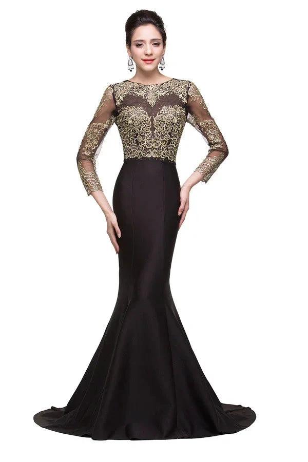 Black Mermaid Sweep-length Crew Formal Dresses by misshow.com
