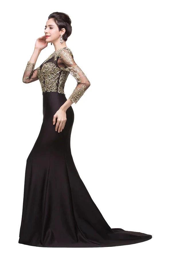 Black Mermaid Sweep-length Crew Formal Dresses by misshow.com
