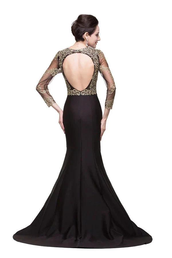 Black Mermaid Sweep-length Crew Formal Dresses by misshow.com