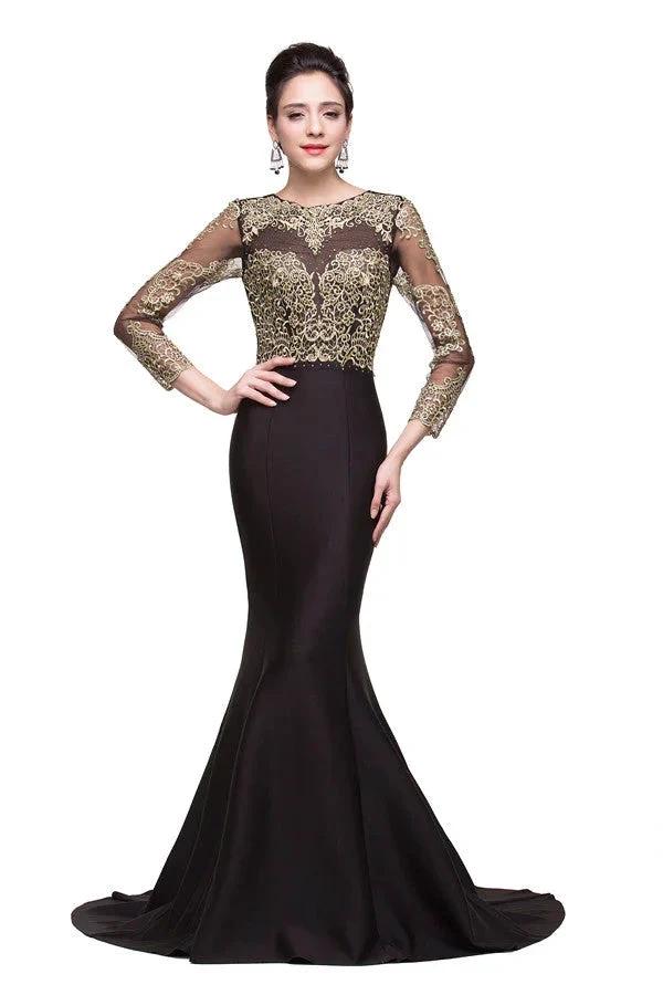 Black Mermaid Sweep-length Crew Formal Dresses by misshow.com