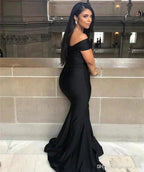 Black Off-the-shoulder Floor-length Backless Mermaid Prom Dress by misshow.com