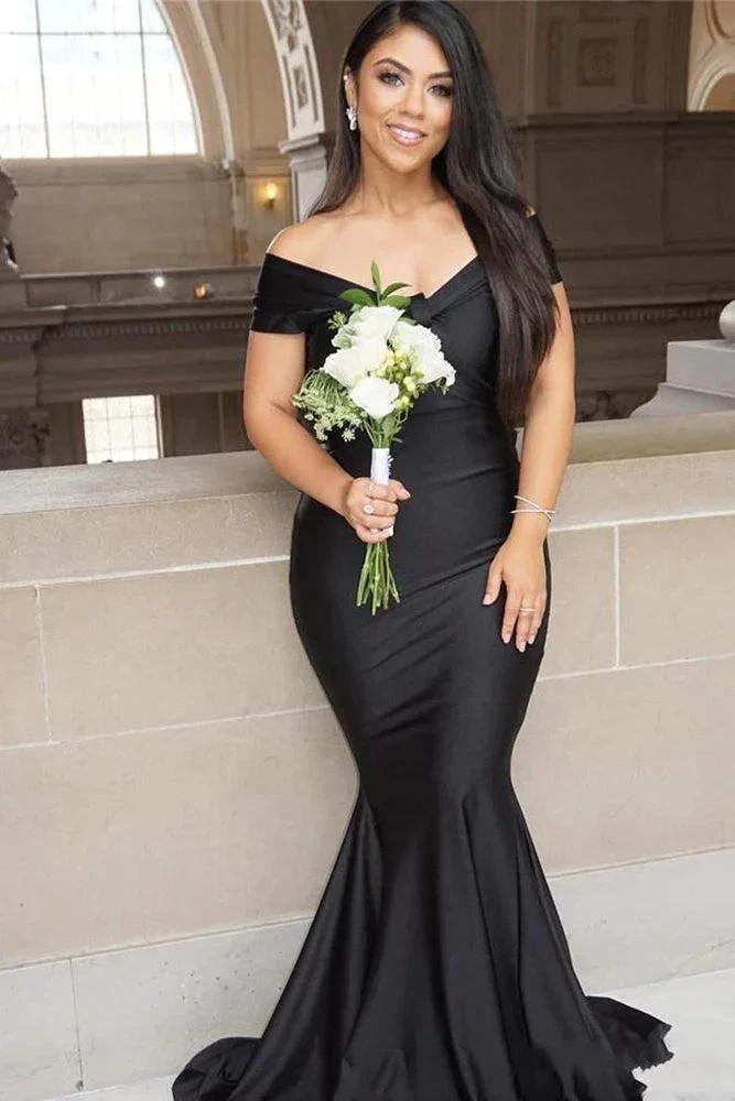 Black Off-the-shoulder Floor-length Backless Mermaid Prom Dress by misshow.com