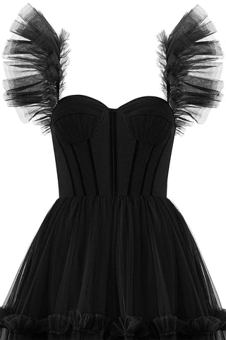Katalina | Vestido de fiesta de tul con volantes y corsé en forma de A