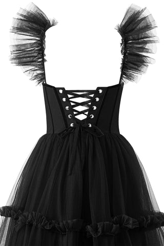 Katalina | Vestido de fiesta de tul con volantes y corsé en forma de A