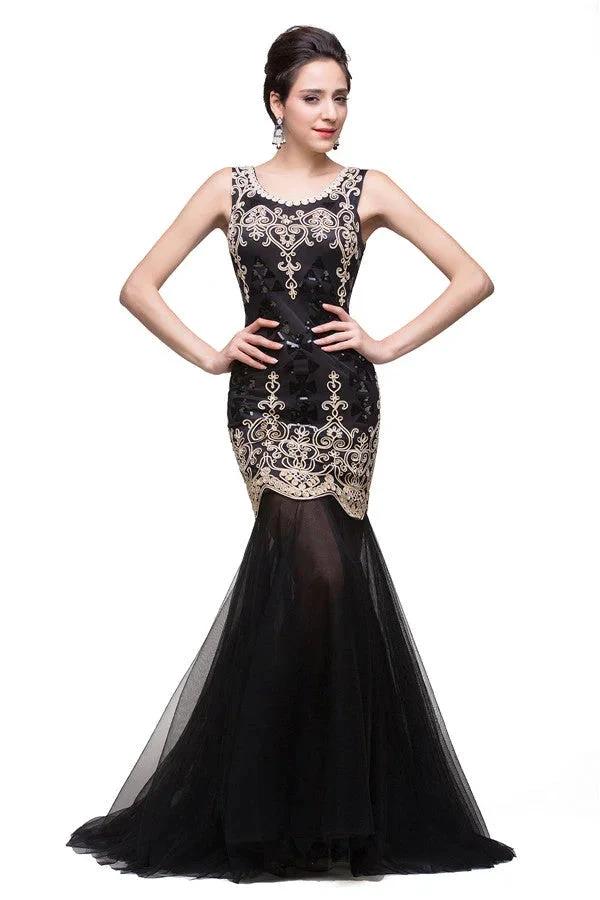 Black Scoop Sweep-length Mermaid Formal Dresses by misshow.com