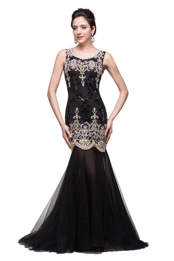 Black Scoop Sweep-length Mermaid Formal Dresses by misshow.com