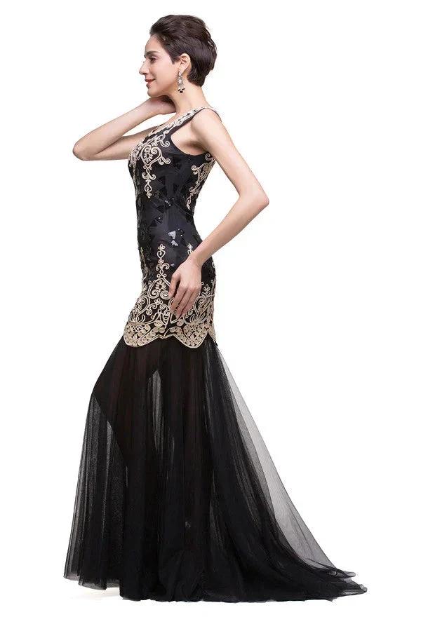 Black Scoop Sweep-length Mermaid Formal Dresses by misshow.com