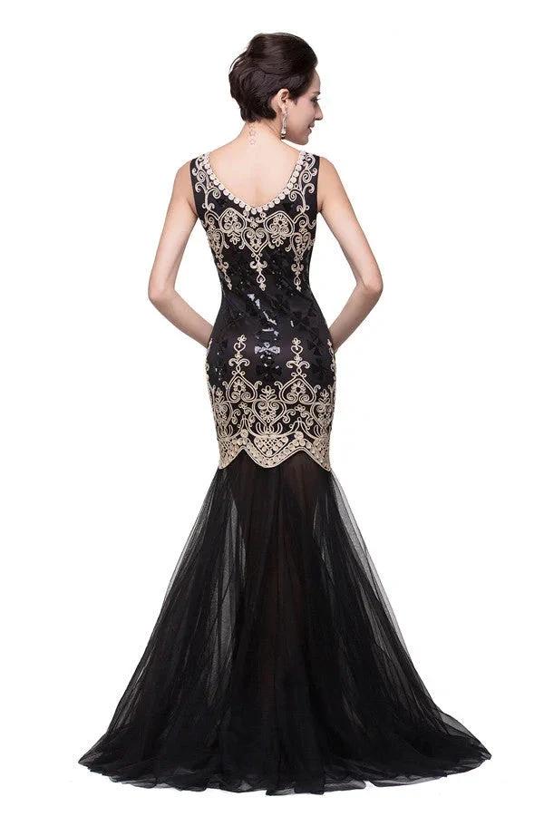 Black Scoop Sweep-length Mermaid Formal Dresses by misshow.com