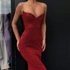 Black Sheath Spaghetti Straps Open Back Sequins Prom Dresses by misshow.com