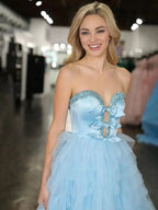 Peggy | Black Strapless Bow Ruffle Long Prom Dress with Slit by KissProm