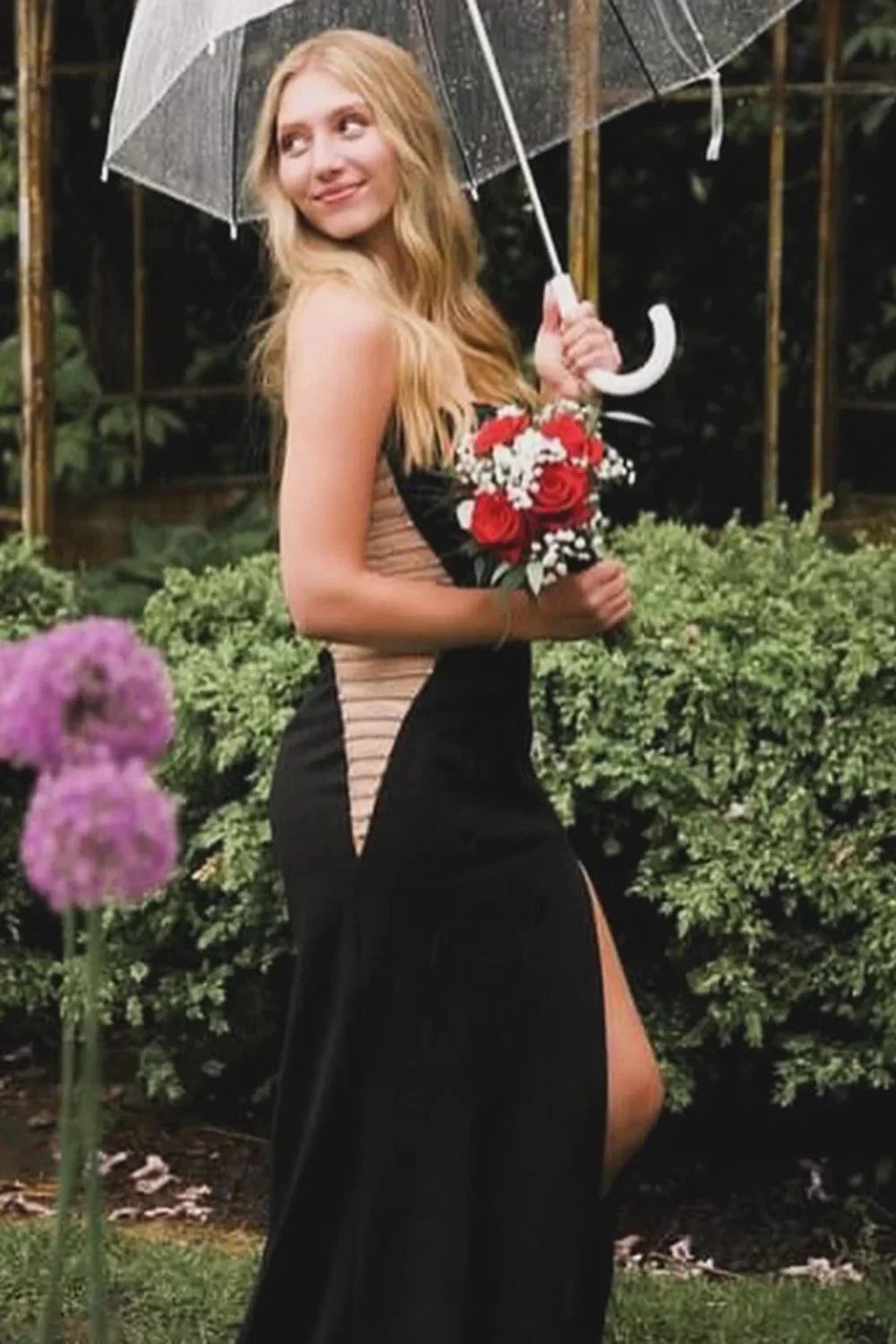 Beatrix | Black Strapless Mermaid Cut-out Long Corset Prom Dress with Slit by KissProm