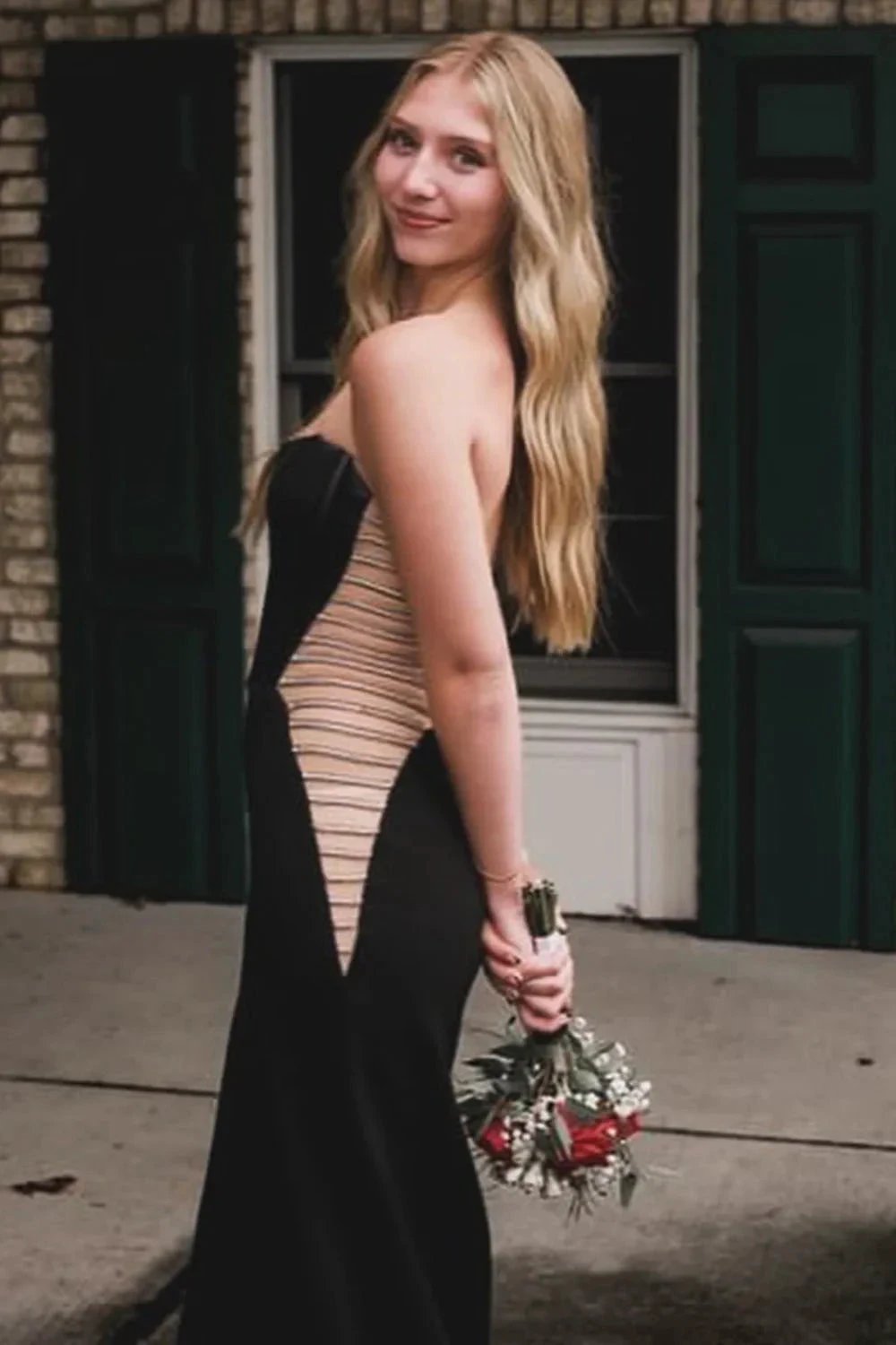 Beatrix | Black Strapless Mermaid Cut-out Long Corset Prom Dress with Slit by KissProm
