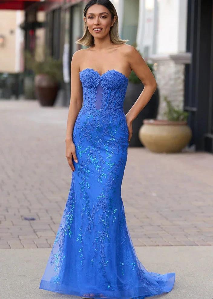 Terry | Black Sweetheart Lace Appliques Mermaid Long Prom Dresses by KissProm