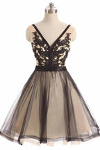 Vestido Curto de Baile com Decote em V e Renda de Tule Preto Vestidos de Regresso a Casa PD067