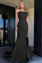 Denver | Strapless Maganta Ruffle Mermaid Slit Long Prom Dress by KissProm