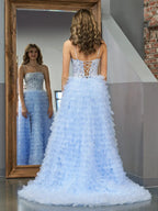 Jordan | Sky Blue A-Line Tiered Sequins Tulle Long Prom Dress by KissProm