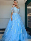 Amalia |A line V Neck Lace Tulle Prom Dress with Beading and Feather by KissProm