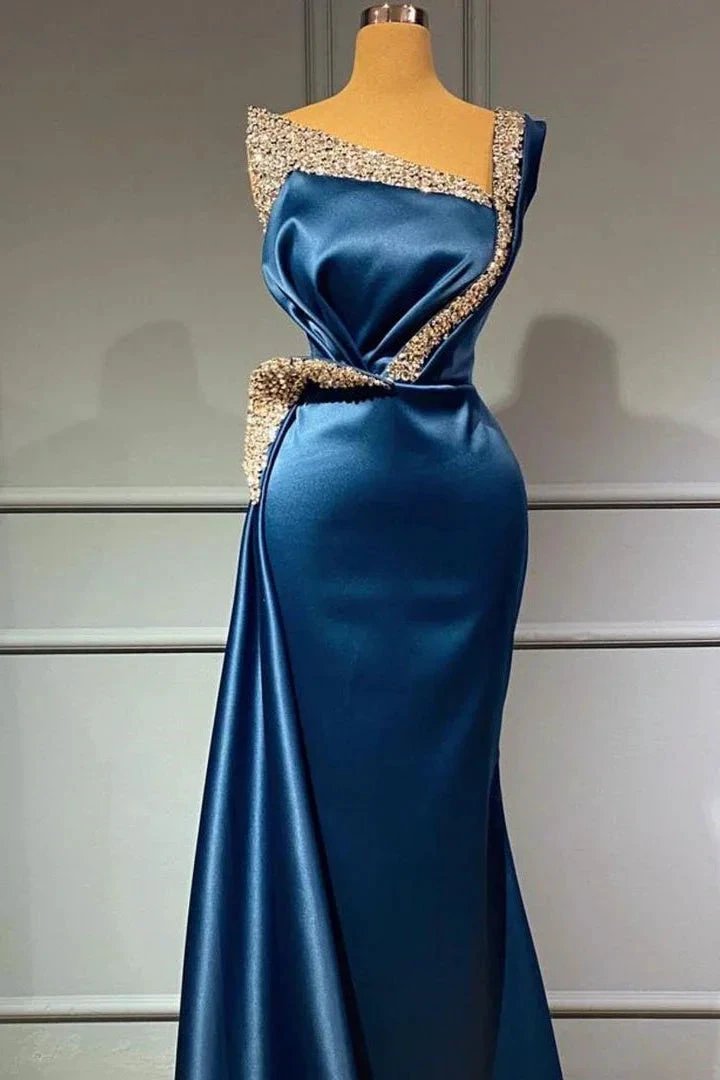 Blue Evening Dress Long Prom dresses in glitter by misshow.com