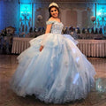 Blue Long Ball Gown Off-the-shoulder Tulle Quinceanera Dress by BIZTUNNEL