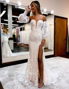 Alexandria |Mermaid Sweetheart Lace Prom Dress with Detachable Sleeves by KissProm
