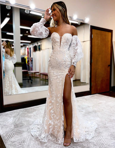 Alexandria | Vestido de fiesta de encaje con escote corazón y mangas desmontables