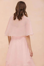 Blushing Pink Bridesmaid Dress Knee Length Simple Chiffon Girls Party Dress with Wraps by misshow.com
