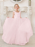 Elegant White Tulle Flower Girl Dress with Sweep Train