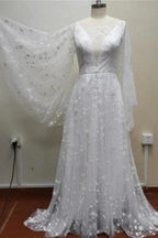 Boho A-Line Long Sleeves Backless Wedding Dresses With Lace by misshow.com