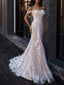 Boho Elegant Wedding Dresses Mermaid Off The Shoulder Customized Lace Short Sleeve Floor Length Bridal Gown With Sweep Train