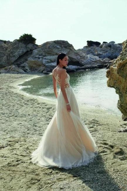 Boho Long A-line Tulle Sleeveless Wedding Dresses With Lace by misshow.com